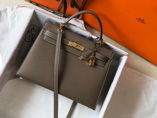 Hermes Sellier Kelly 28cm of Epsom Leather Bag 20337 Dark Gray