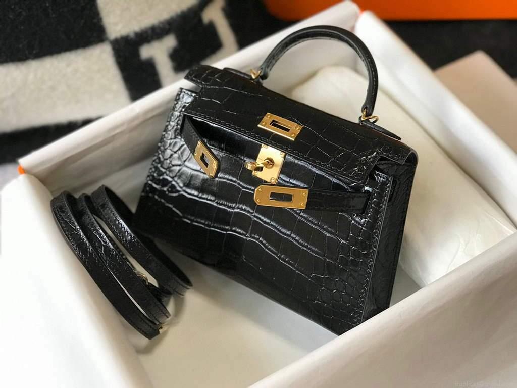 Hermes Kelly Bag Designer Hermes 19CM Shoulder Mini Bag Black 20450