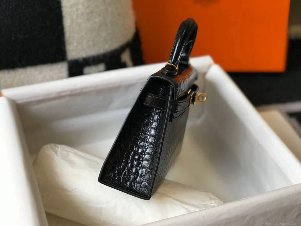 Hermes Kelly Bag Designer Hermes 19CM Shoulder Mini Bag Black 20450