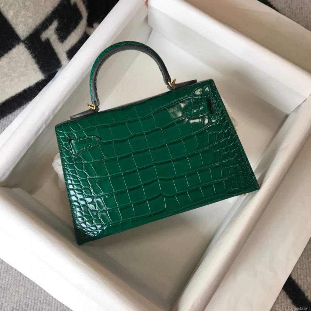 Hermes Kelly Bag Designer Hermes 19CM Shoulder Mini Bag Green 20452