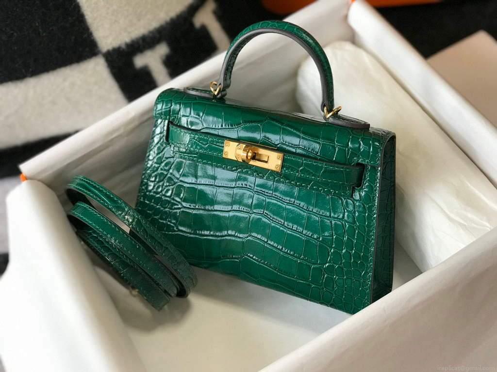Hermes Kelly Bag Designer Hermes 19CM Shoulder Mini Bag Green 20452