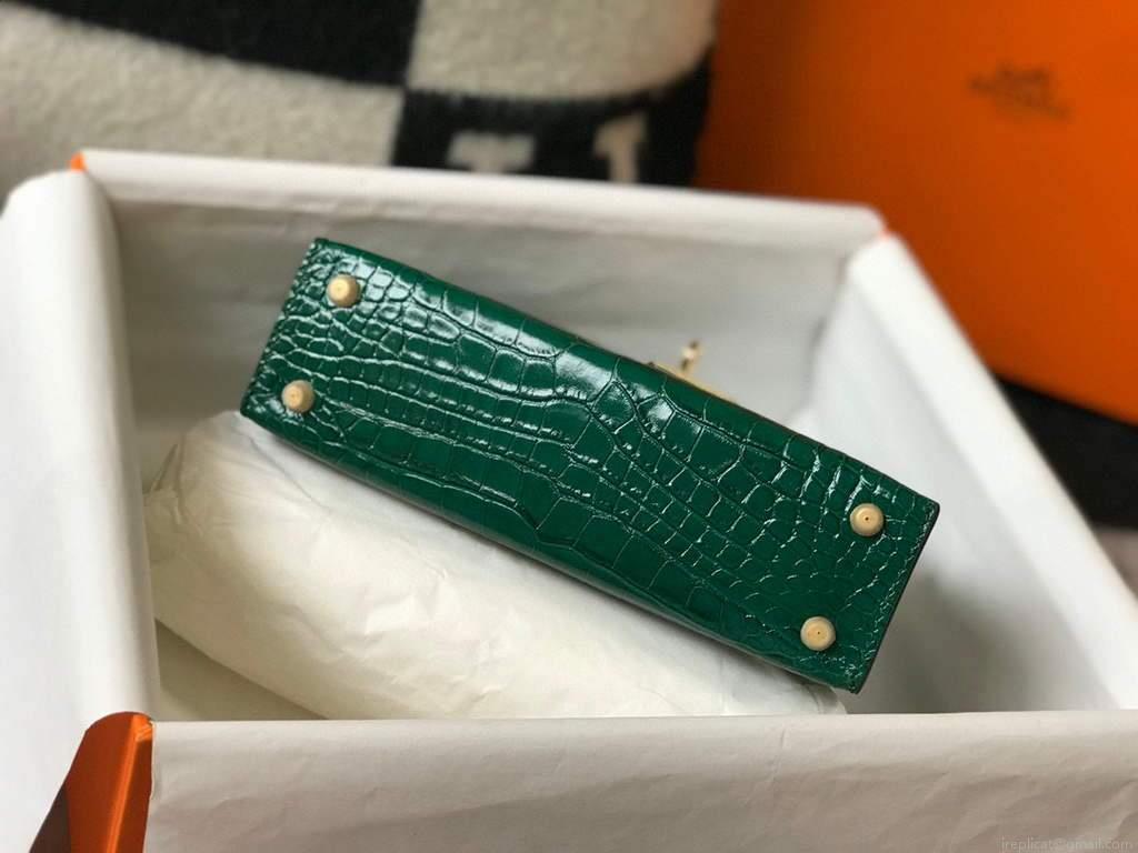 Hermes Kelly Bag Designer Hermes 19CM Shoulder Mini Bag Green 20452