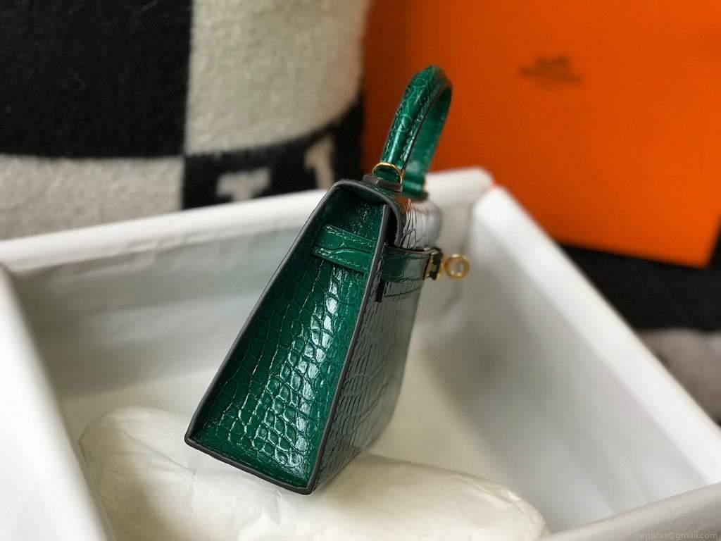 Hermes Kelly Bag Designer Hermes 19CM Shoulder Mini Bag Green 20452