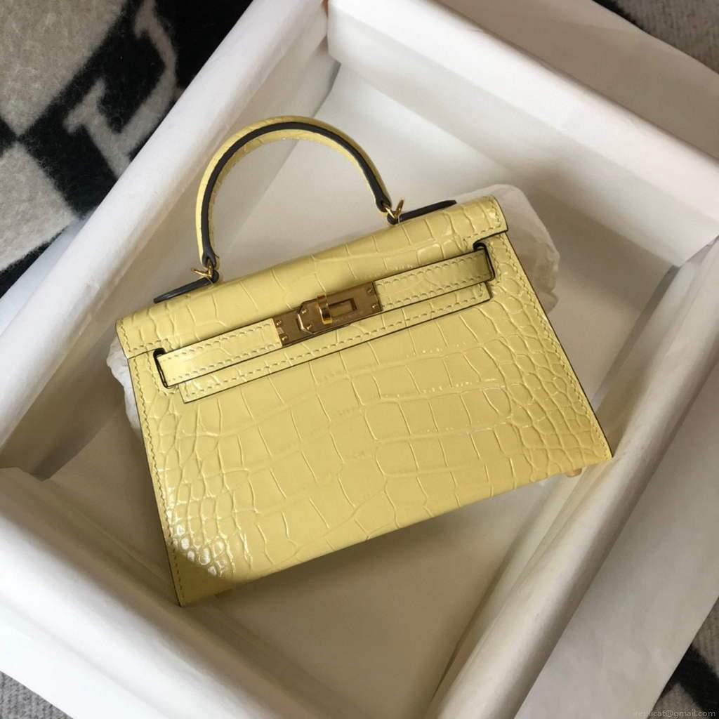 Hermes Kelly Bag Designer Hermes 19CM Shoulder Mini Bag Yellow 20451