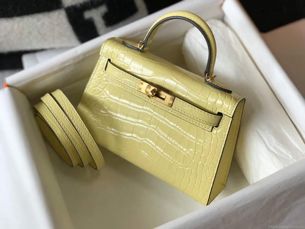 Hermes Kelly Bag Designer Hermes 19CM Shoulder Mini Bag Yellow 20451