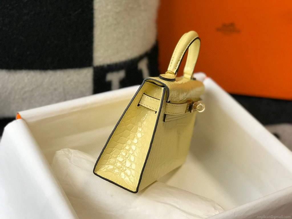 Hermes Kelly Bag Designer Hermes 19CM Shoulder Mini Bag Yellow 20451