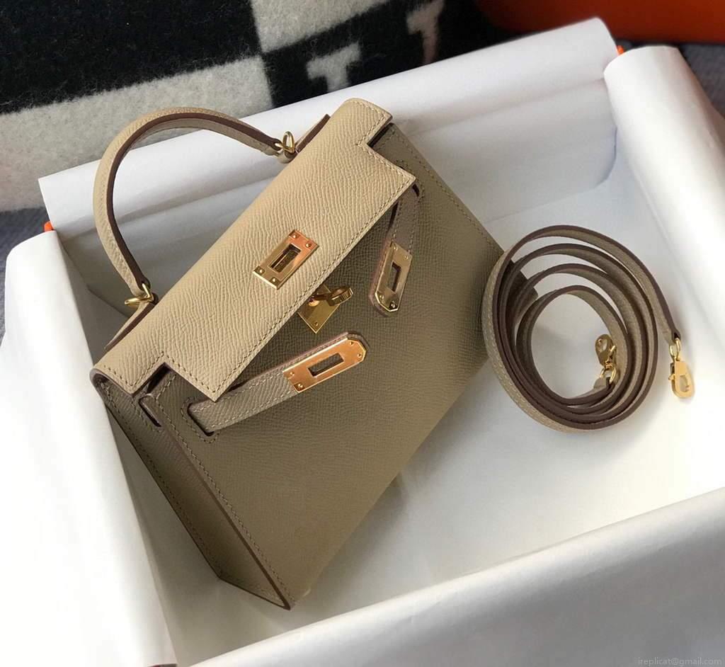 Hermes Kelly Bag Hermes 19CM Epsom Shoulder Mini Bag Apricot 20466