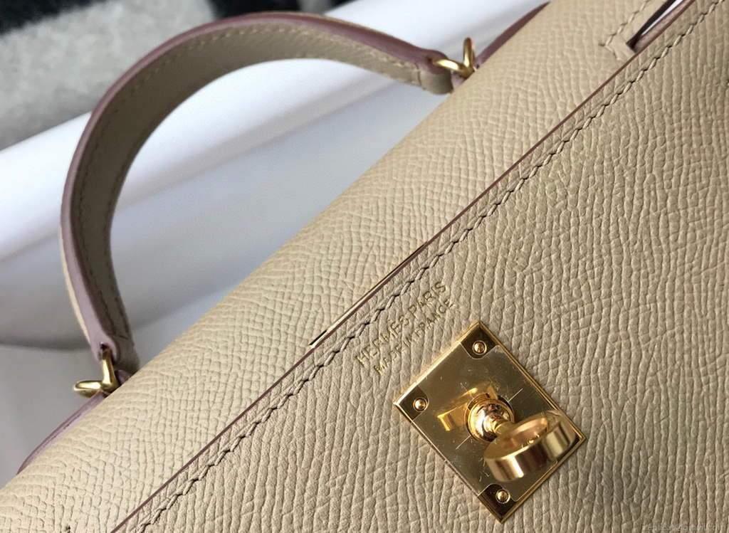 Hermes Kelly Bag Hermes 19CM Epsom Shoulder Mini Bag Apricot 20466