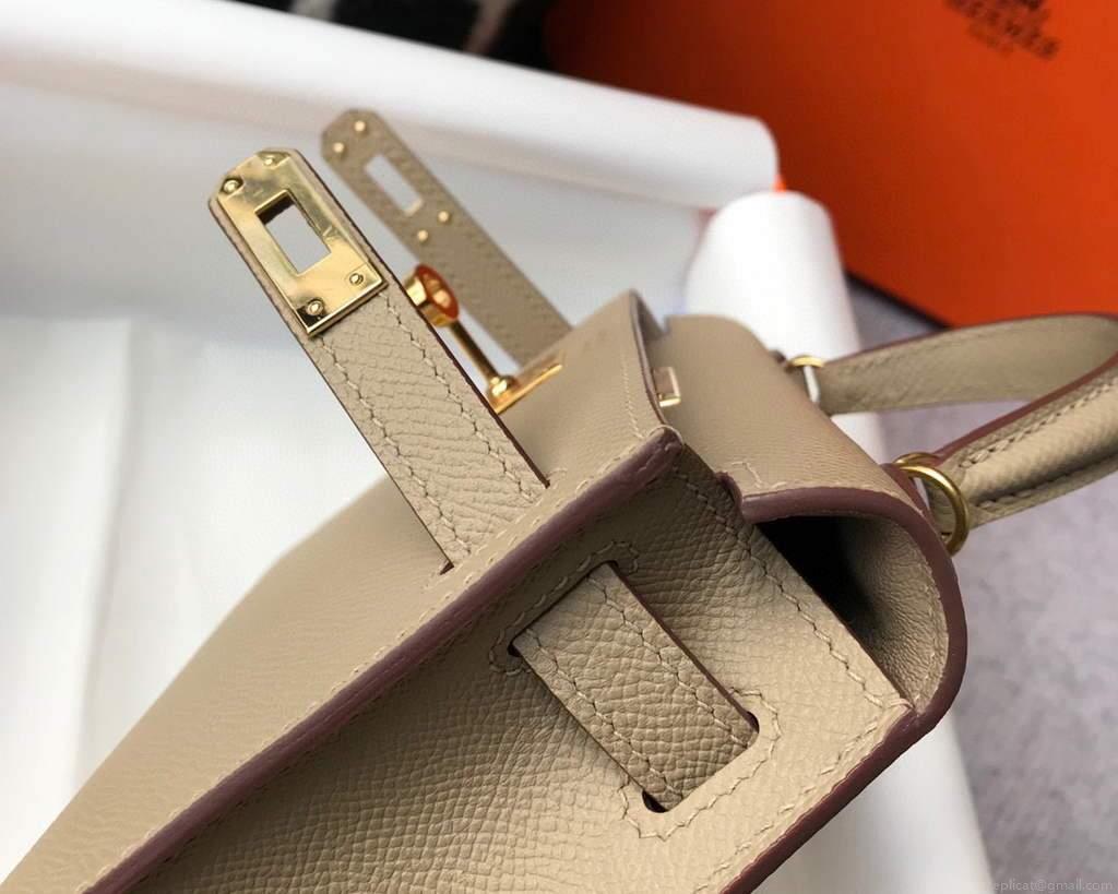Hermes Kelly Bag Hermes 19CM Epsom Shoulder Mini Bag Apricot 20466