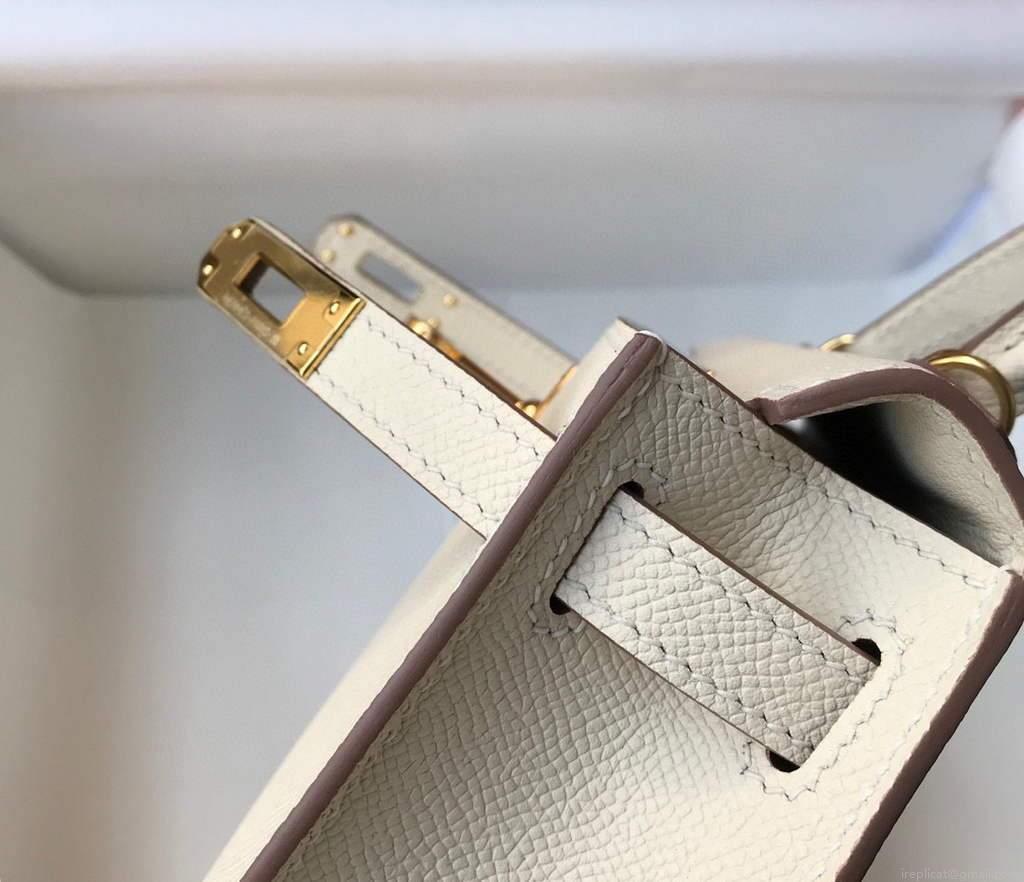 Hermes Kelly Bag Hermes 19CM Epsom Shoulder Mini Bag Beige Gold buckle 20458