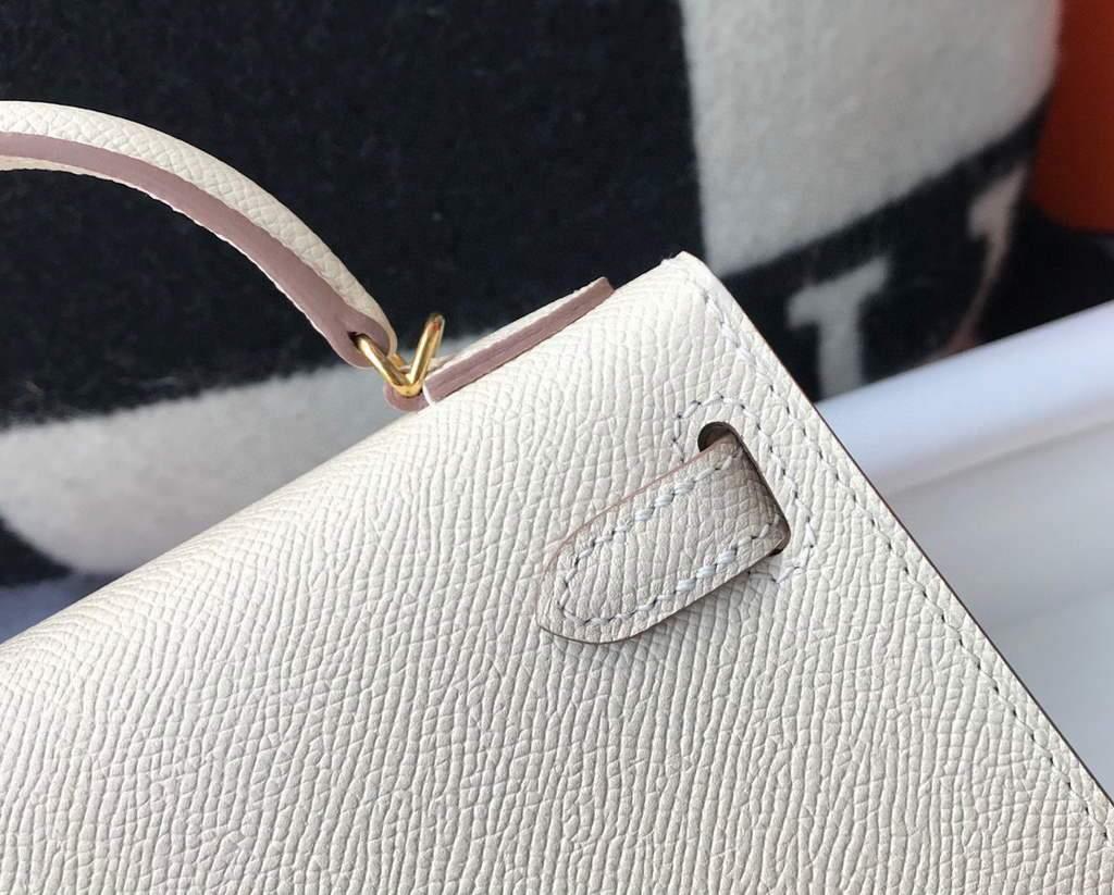 Hermes Kelly Bag Hermes 19CM Epsom Shoulder Mini Bag Beige Gold buckle 20458