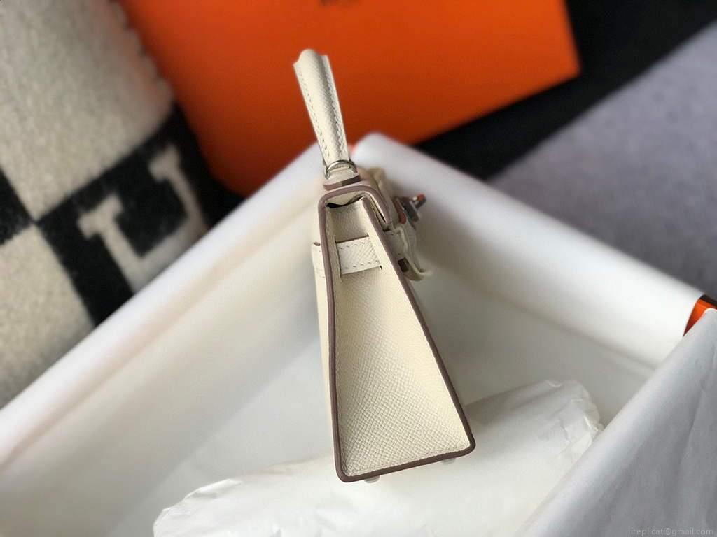 Hermes Kelly Bag Hermes 19CM Epsom Shoulder Mini Bag Beige Silver buckle 20457