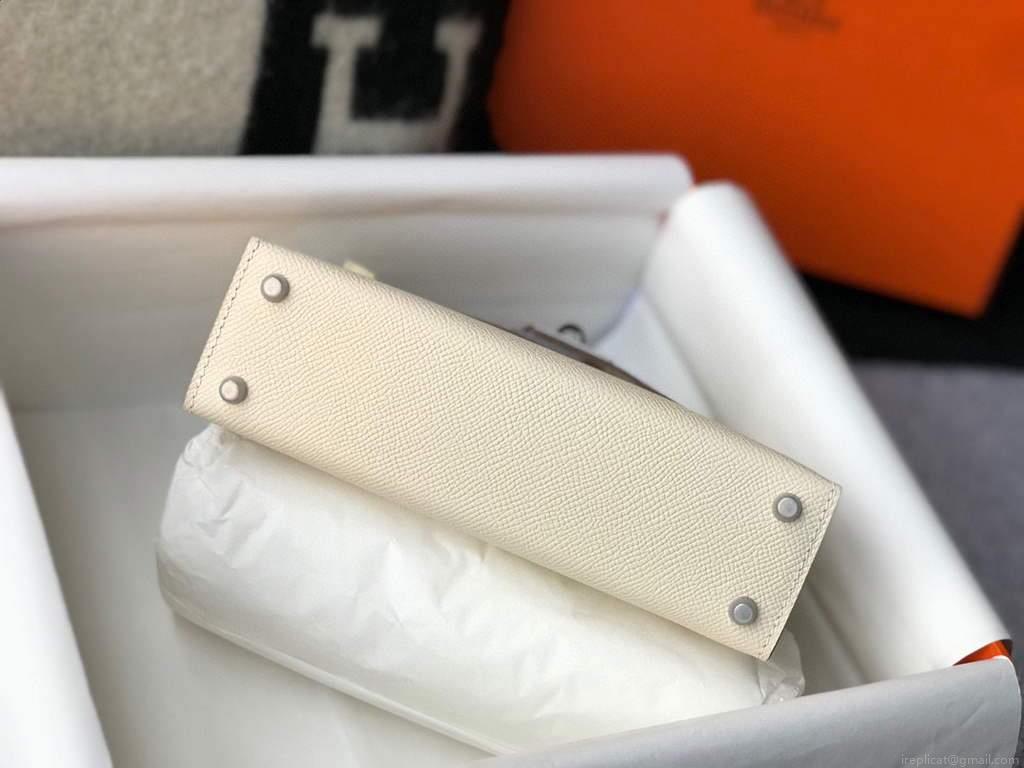 Hermes Kelly Bag Hermes 19CM Epsom Shoulder Mini Bag Beige Silver buckle 20457