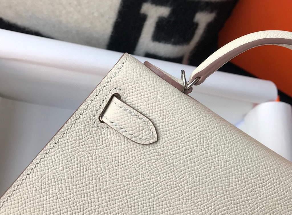 Hermes Kelly Bag Hermes 19CM Epsom Shoulder Mini Bag Beige Silver buckle 20457