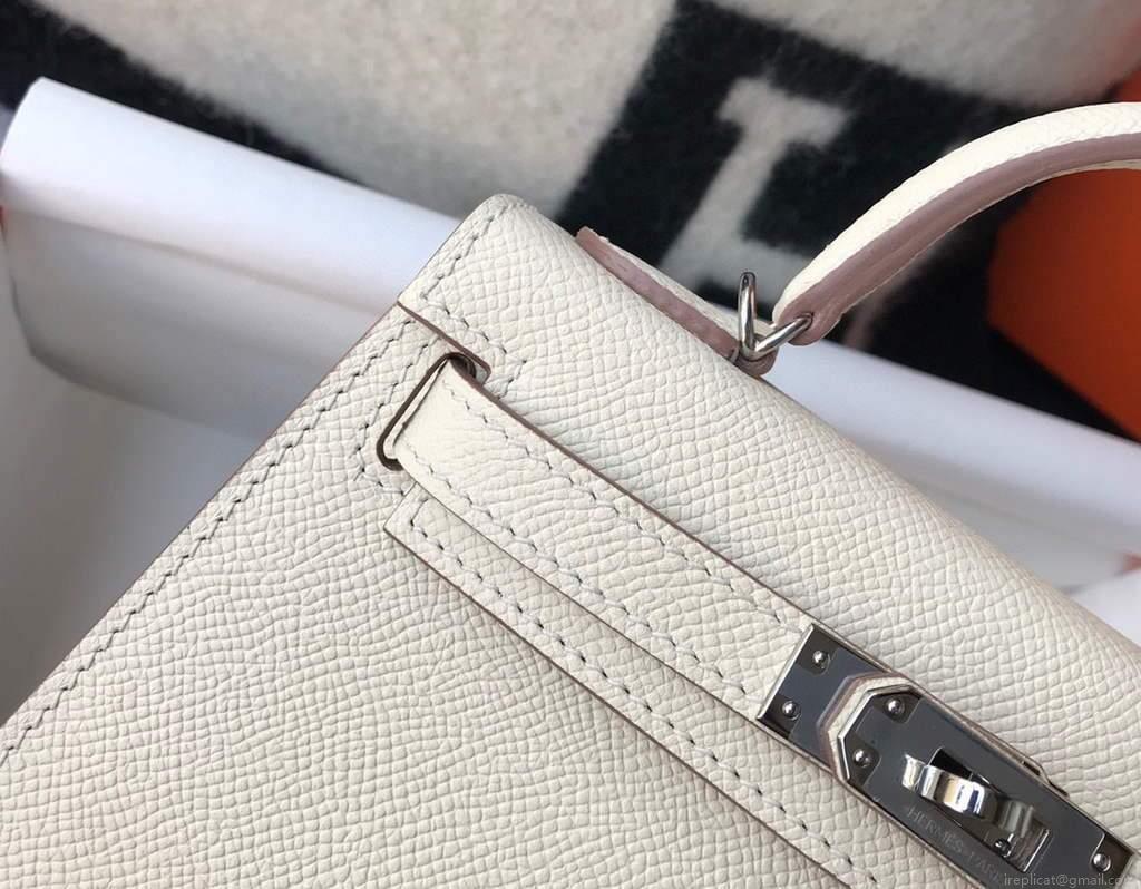 Hermes Kelly Bag Hermes 19CM Epsom Shoulder Mini Bag Beige Silver buckle 20457