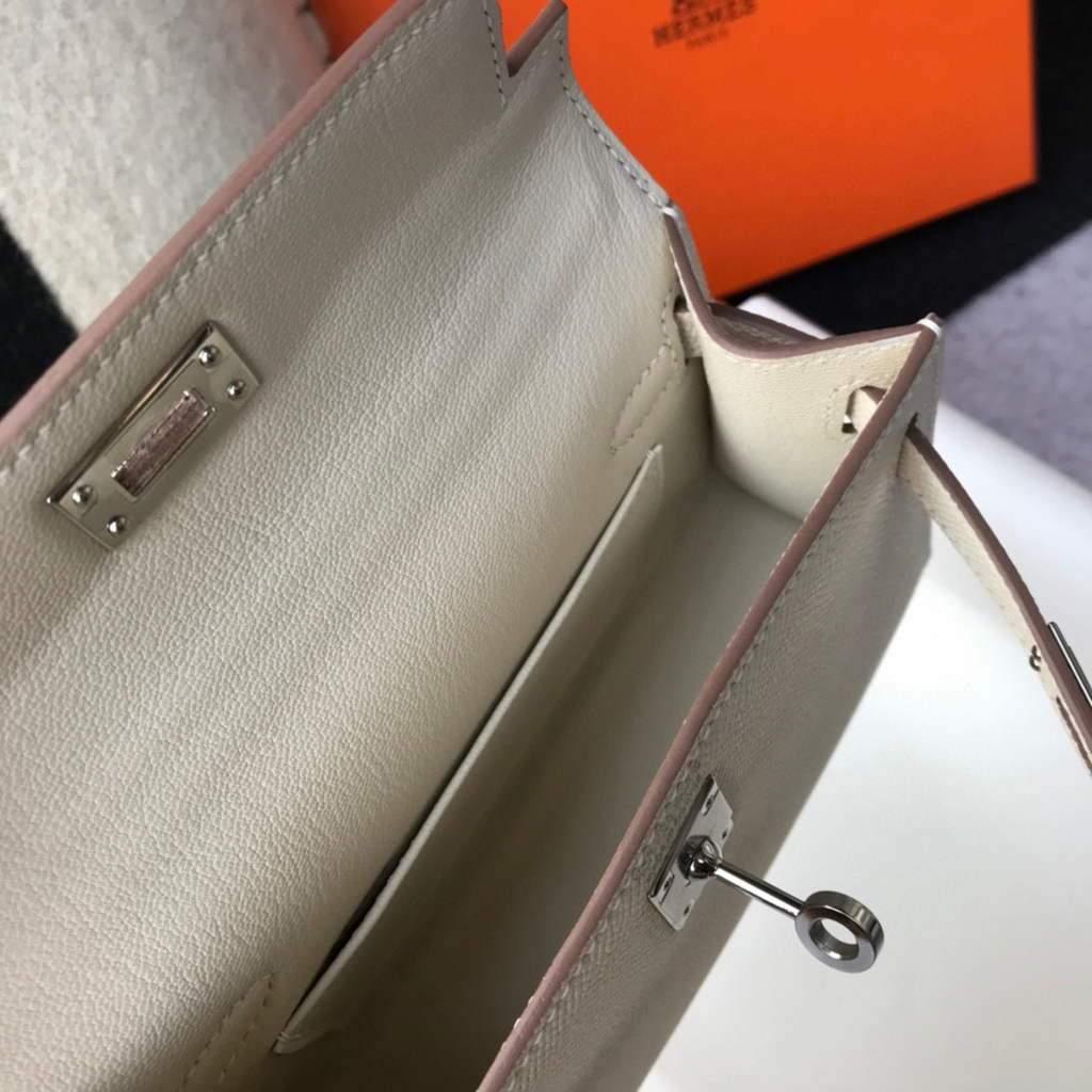 Hermes Kelly Bag Hermes 19CM Epsom Shoulder Mini Bag Beige Silver buckle 20457