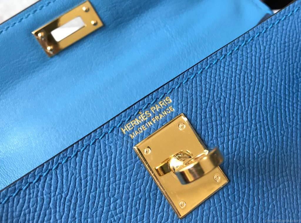 Hermes Kelly Bag Hermes 19CM Epsom Shoulder Mini Bag Blue 20476