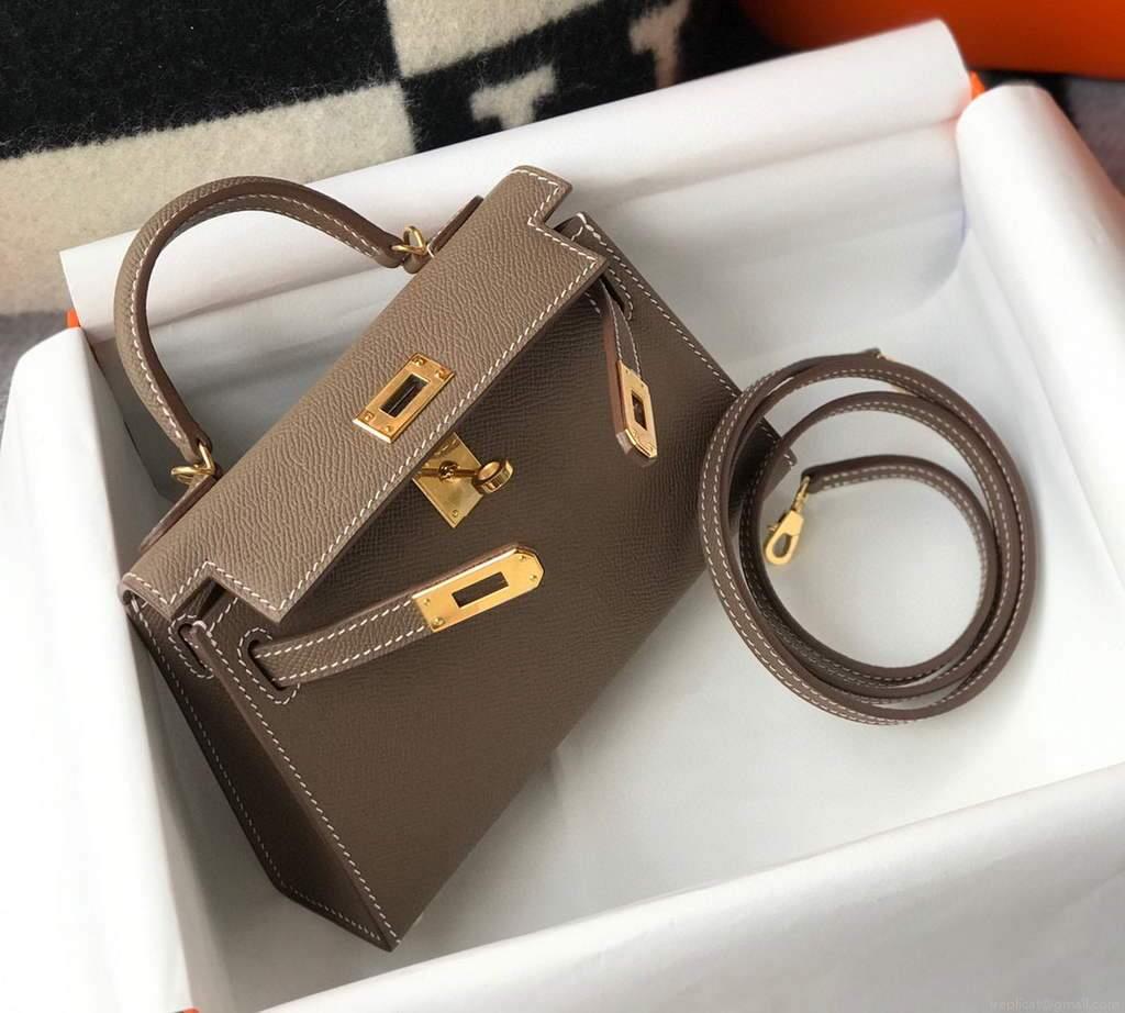 Hermes Kelly Bag Hermes 19CM Epsom Shoulder Mini Bag Dark gray 20461