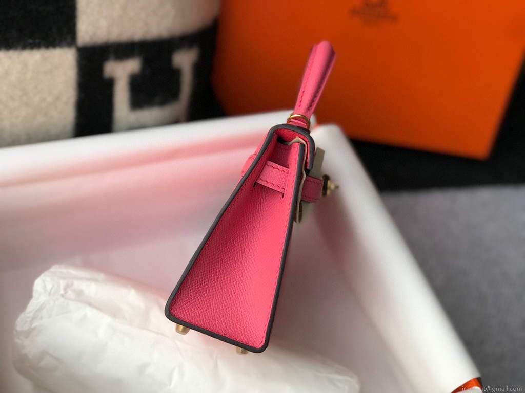 Hermes Kelly Bag Hermes 19CM Epsom Shoulder Mini Bag Dark pink 20472