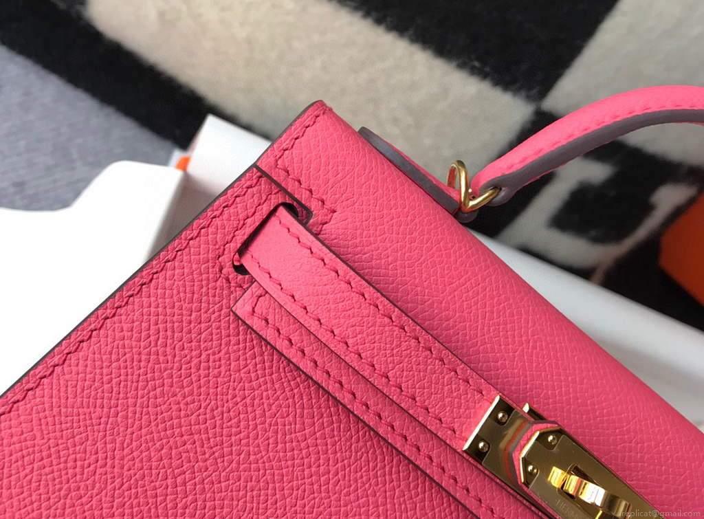 Hermes Kelly Bag Hermes 19CM Epsom Shoulder Mini Bag Dark pink 20472
