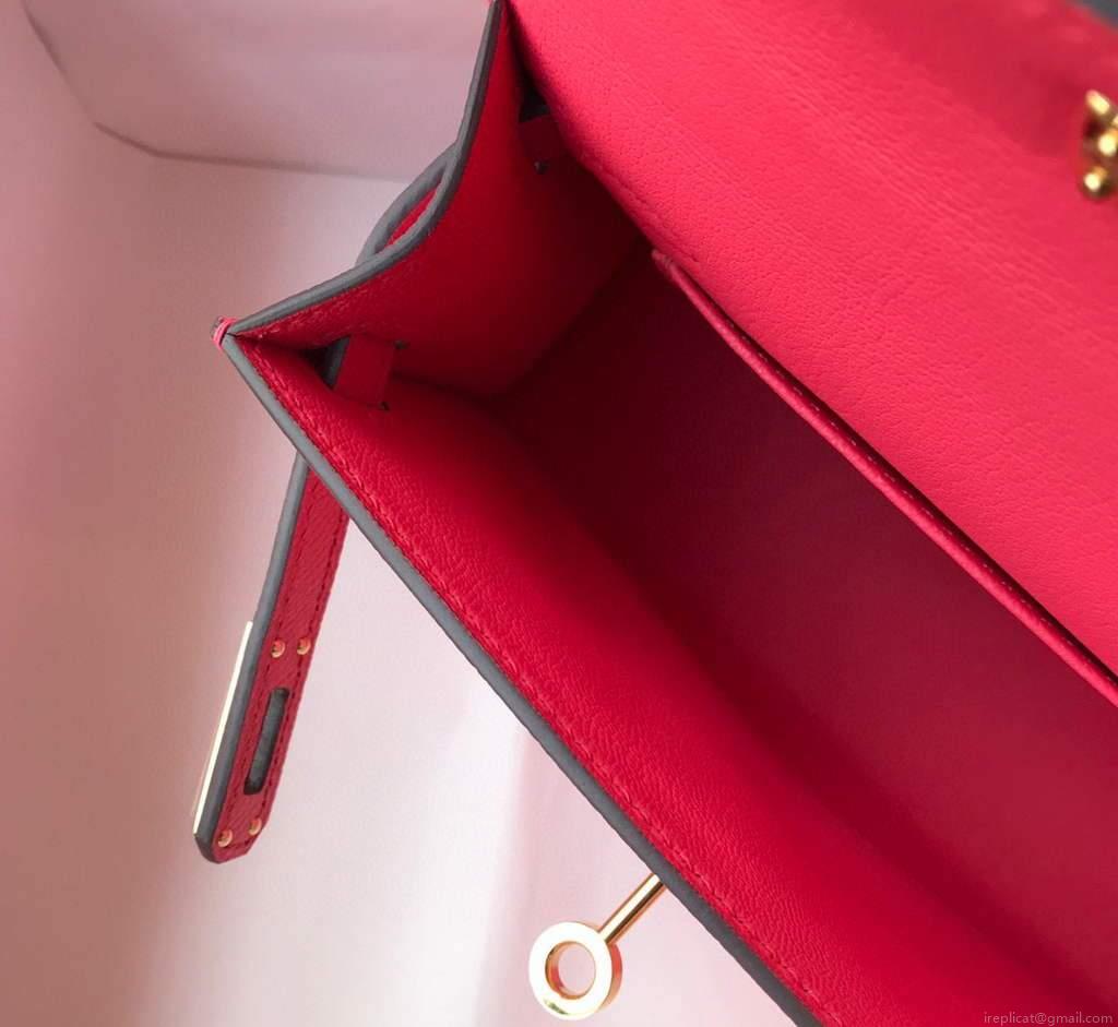 Hermes Kelly Bag Hermes 19CM Epsom Shoulder Mini Bag Dark pink 20472