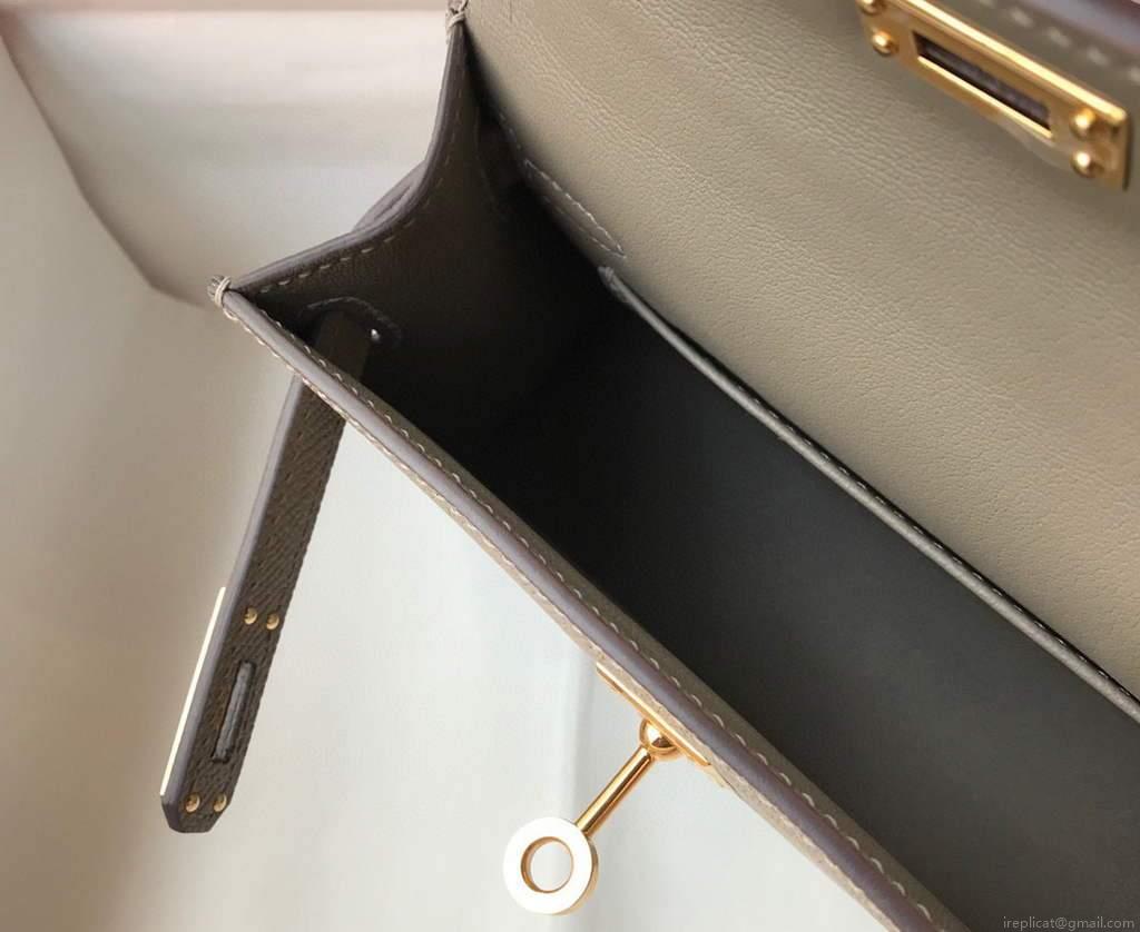 Hermes Kelly Bag Hermes 19CM Epsom Shoulder Mini Bag Gray 20468