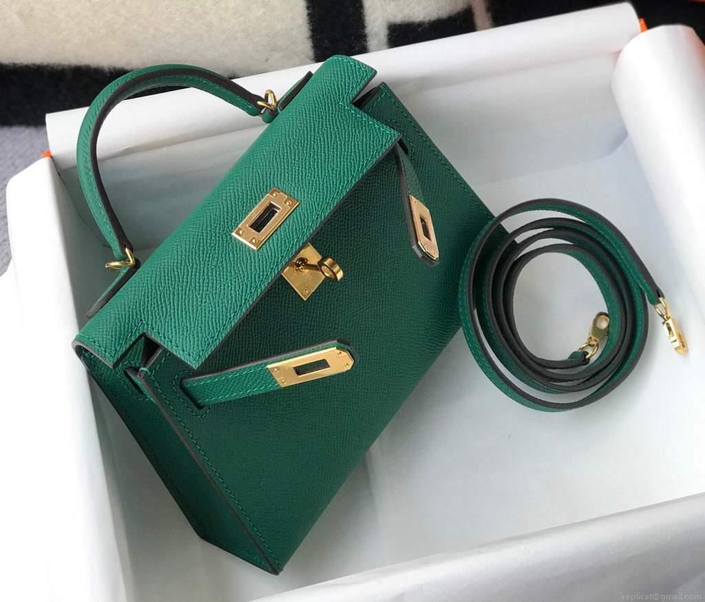 Hermes Kelly Bag Hermes 19CM Epsom Shoulder Mini Bag Green 20471