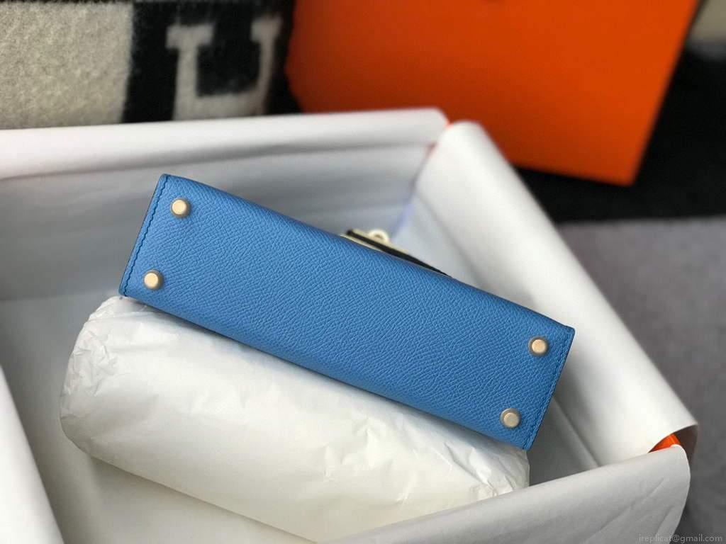 Hermes Kelly Bag Hermes 19CM Epsom Shoulder Mini Bag Middle blue 20469