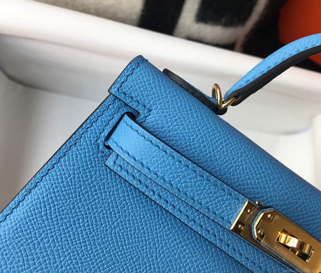 Hermes Kelly Bag Hermes 19CM Epsom Shoulder Mini Bag Middle blue 20469
