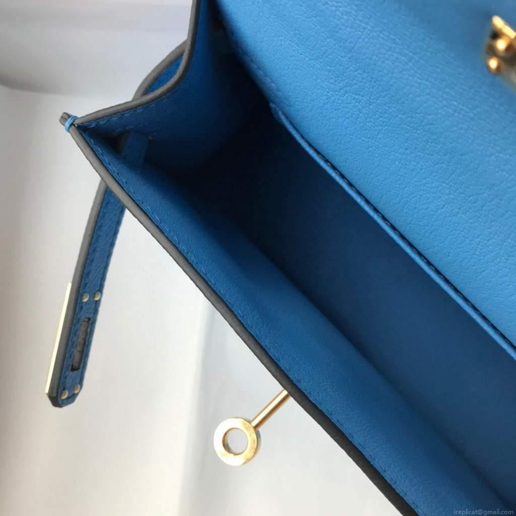 Hermes Kelly Bag Hermes 19CM Epsom Shoulder Mini Bag Middle blue 20469