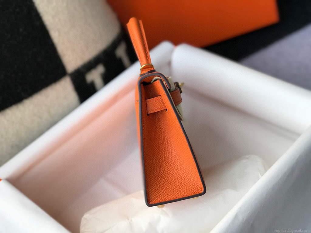 Hermes Kelly Bag Hermes 19CM Epsom Shoulder Mini Bag Orange 20464