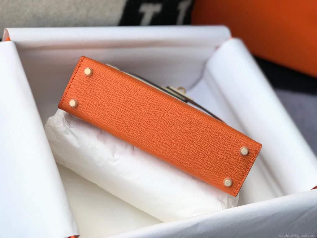 Hermes Kelly Bag Hermes 19CM Epsom Shoulder Mini Bag Orange 20464