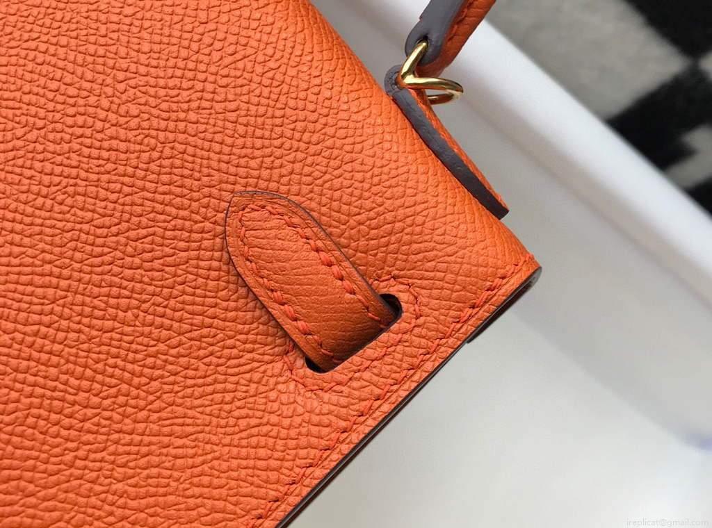 Hermes Kelly Bag Hermes 19CM Epsom Shoulder Mini Bag Orange 20464