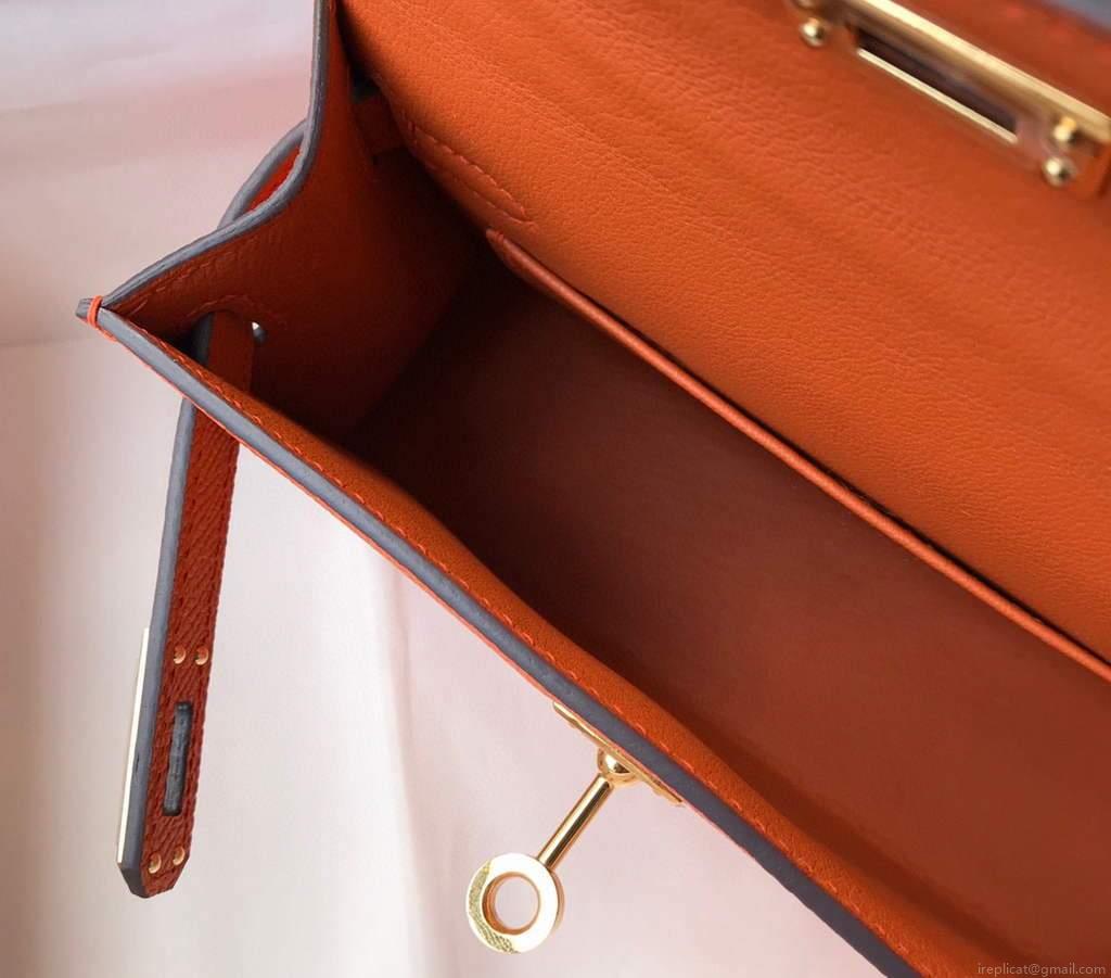 Hermes Kelly Bag Hermes 19CM Epsom Shoulder Mini Bag Orange 20464