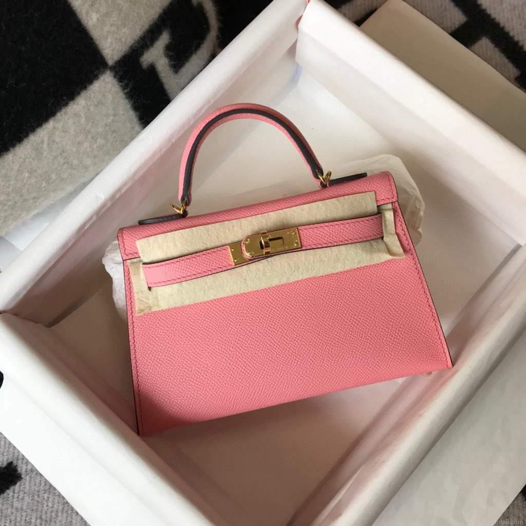 Hermes Kelly Bag Hermes 19CM Epsom Shoulder Mini Bag Pink 20477