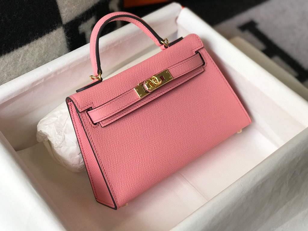 Hermes Kelly Bag Hermes 19CM Epsom Shoulder Mini Bag Pink 20477