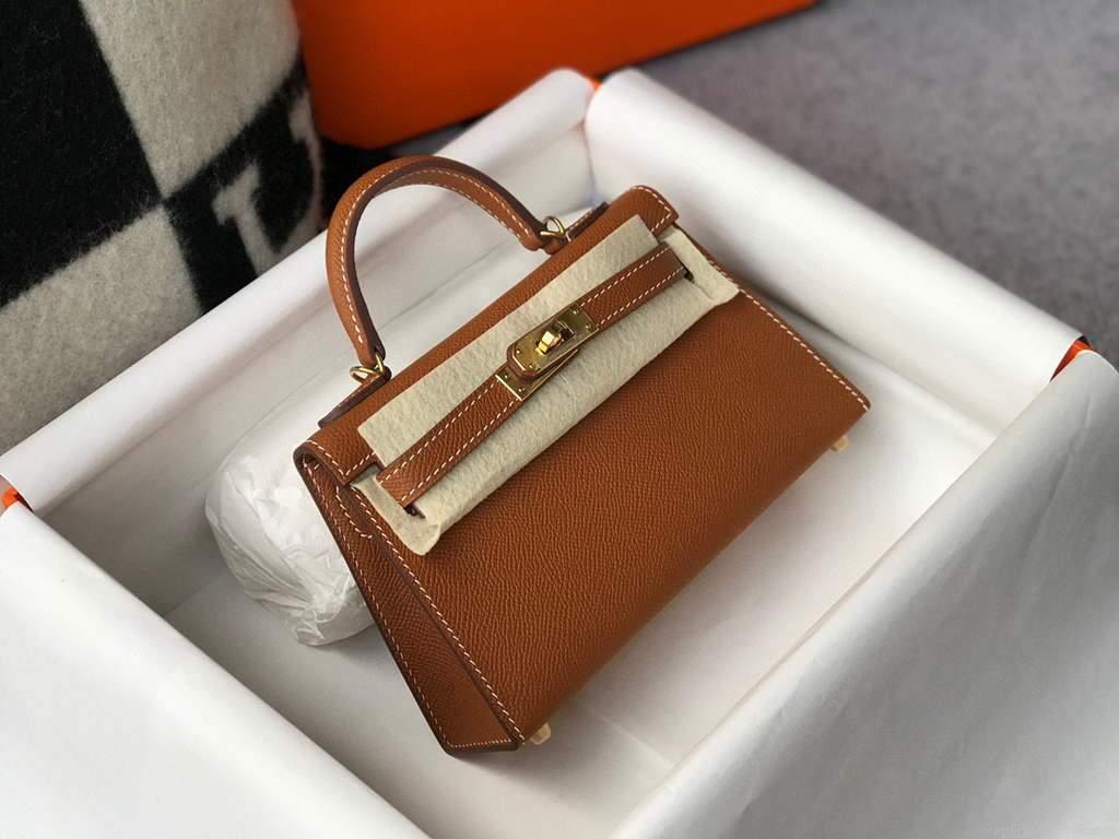 Hermes Kelly Bag Hermes 19CM Epsom Shoulder Mini Bag Tan 20467