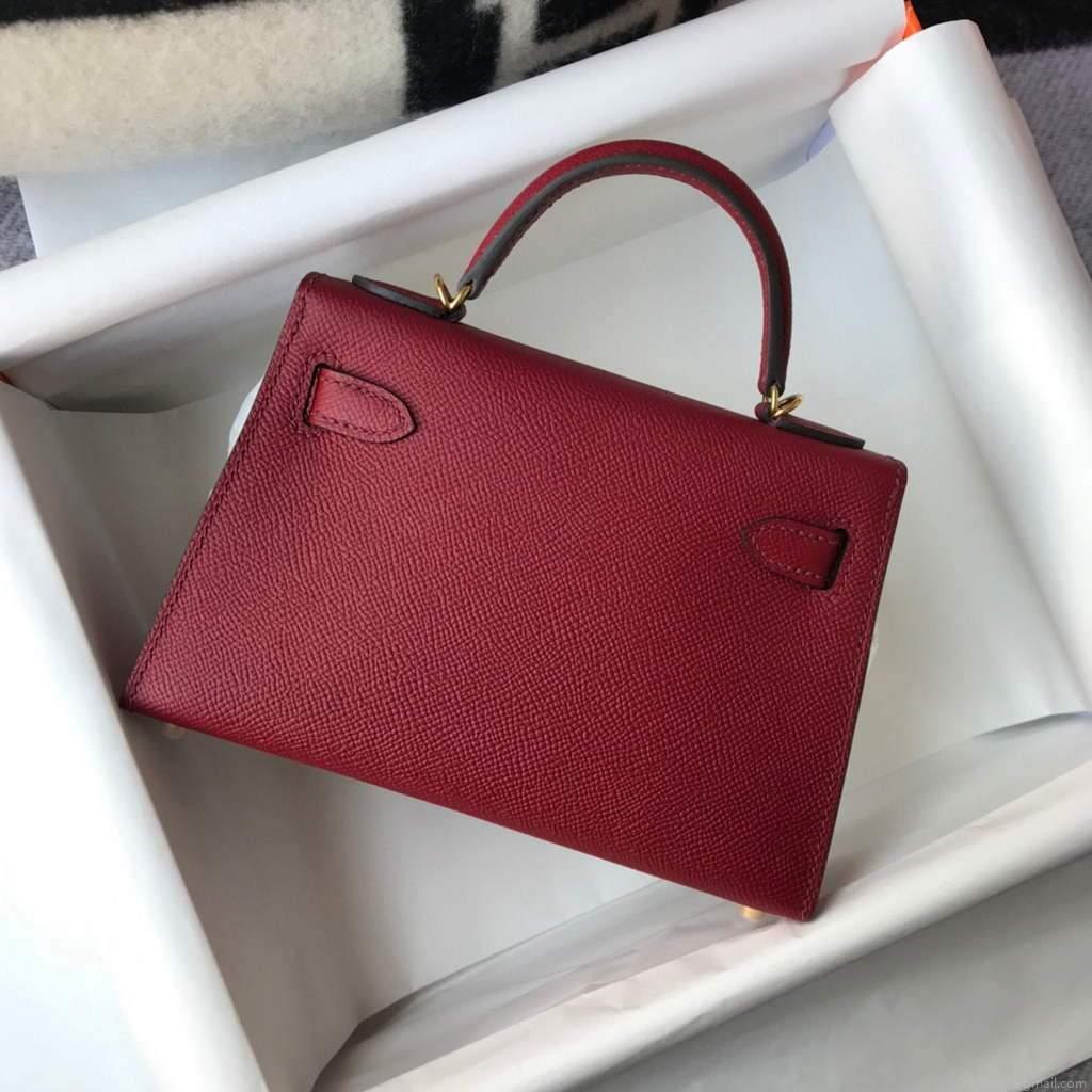 Hermes Kelly Bag Hermes 19CM Epsom Shoulder Mini Bag Wine red 20462