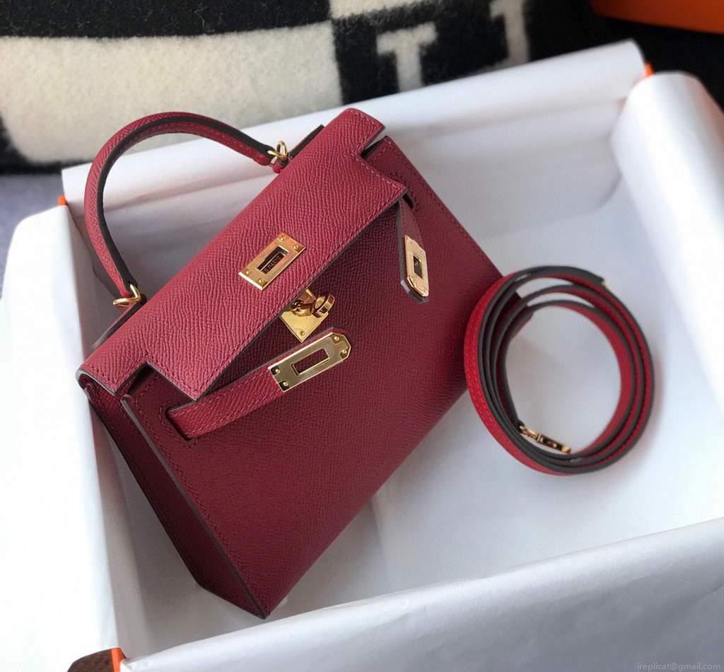 Hermes Kelly Bag Hermes 19CM Epsom Shoulder Mini Bag Wine red 20462