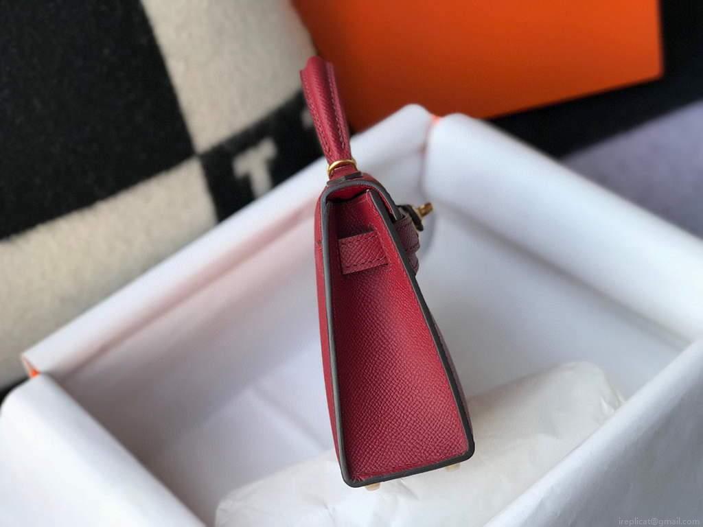 Hermes Kelly Bag Hermes 19CM Epsom Shoulder Mini Bag Wine red 20462
