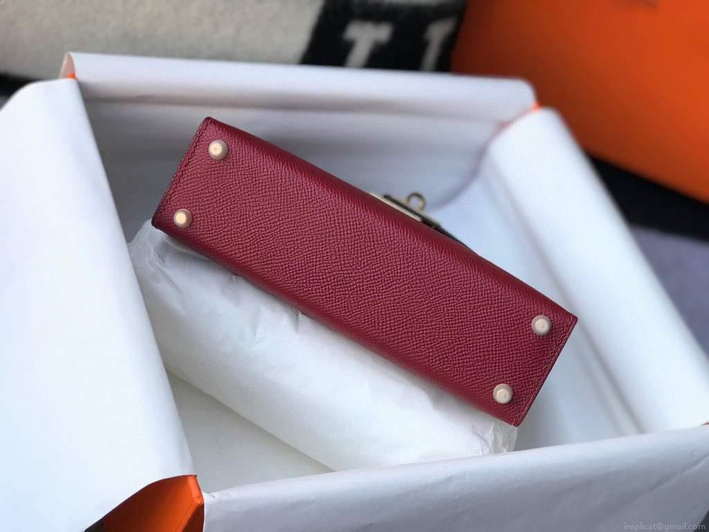 Hermes Kelly Bag Hermes 19CM Epsom Shoulder Mini Bag Wine red 20462