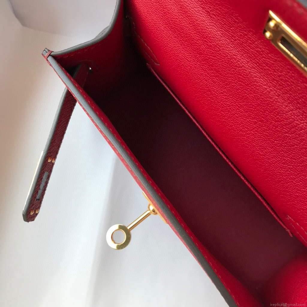 Hermes Kelly Bag Hermes 19CM Epsom Shoulder Mini Bag Wine red 20462