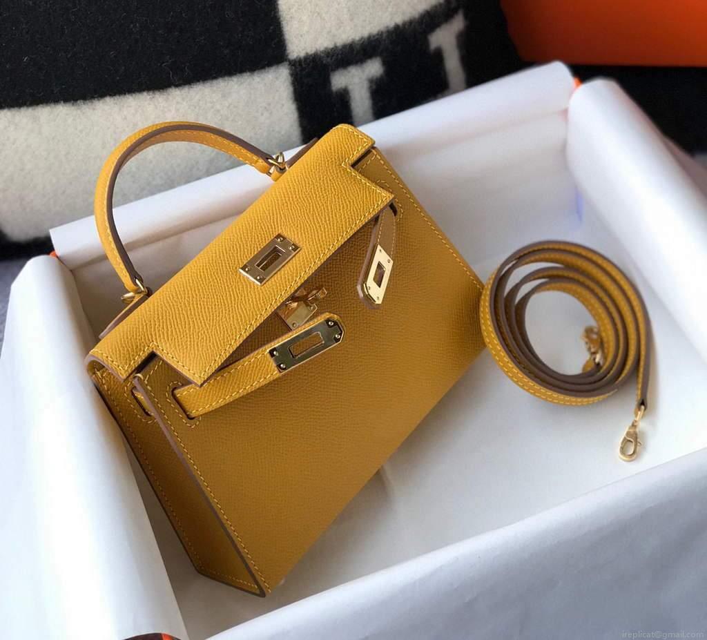 Hermes Kelly Bag Hermes 19CM Epsom Shoulder Mini Bag Yellow 20463