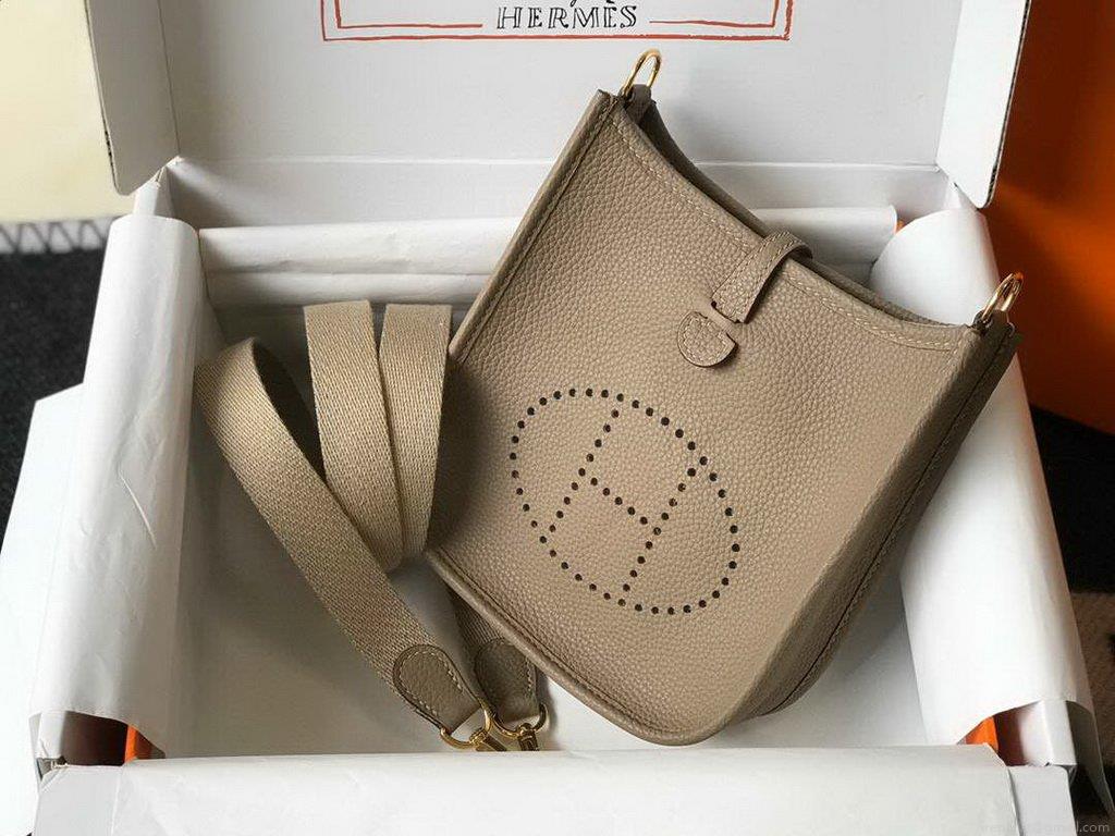 Hermes Evelyne Bag Designer Hermes Mini Crossbody Bag 20382 Gold Buckle Kakhi
