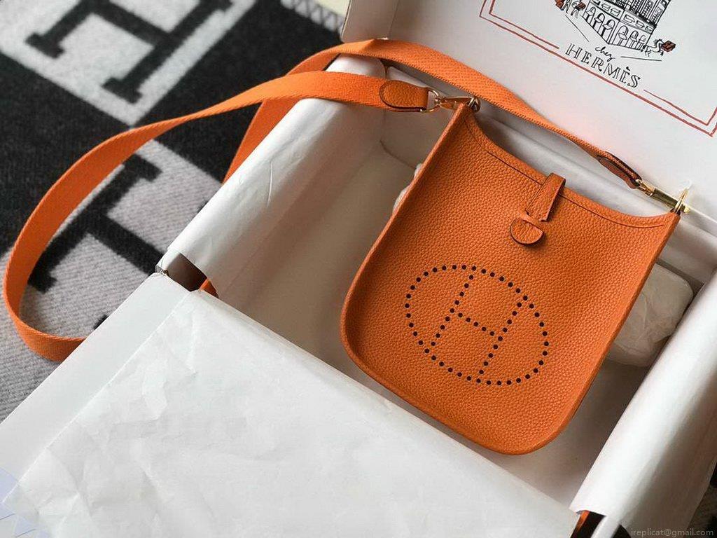 Hermes Evelyne Bag Designer Hermes Mini Crossbody Bag 20390 Gold Buckle Orange
