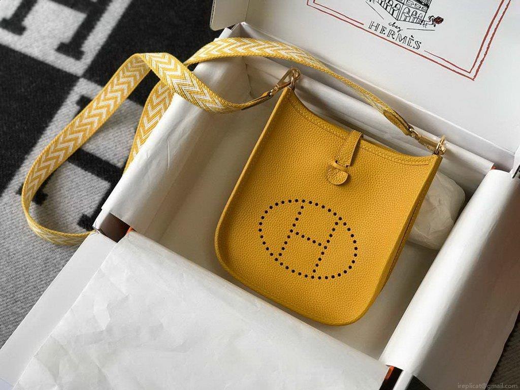 Hermes Evelyne Bag Designer Hermes Mini Crossbody Bag 20392 Gold Buckle Yellow