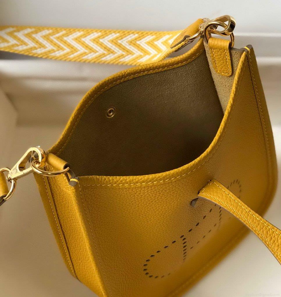 Hermes Evelyne Bag Designer Hermes Mini Crossbody Bag 20392 Gold Buckle Yellow