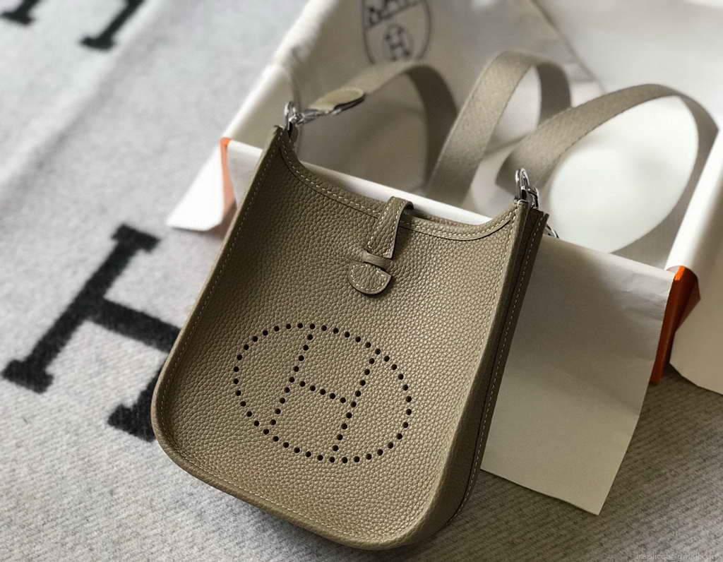 Hermes Evelyne Bag Hermes Mini Crossbody Bag 20403 Silver Buckle Kakhi