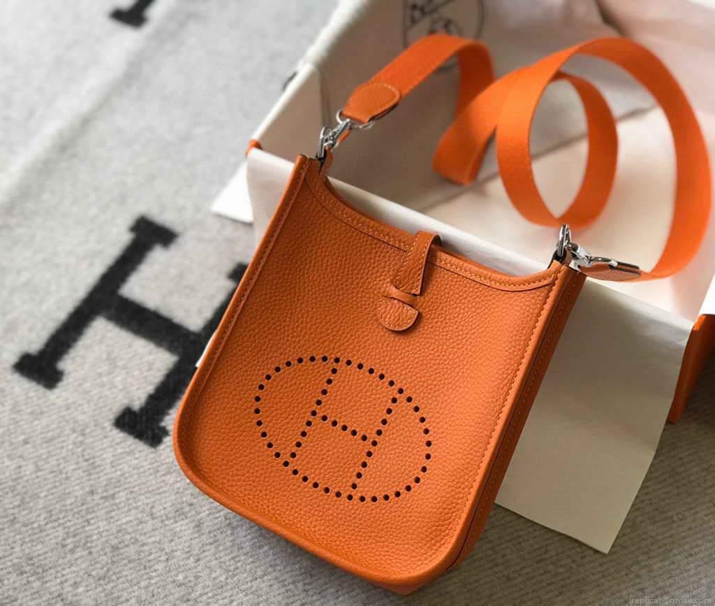 Hermes Evelyne Bag Hermes Mini Crossbody Bag 20405 Silver Buckle Orange