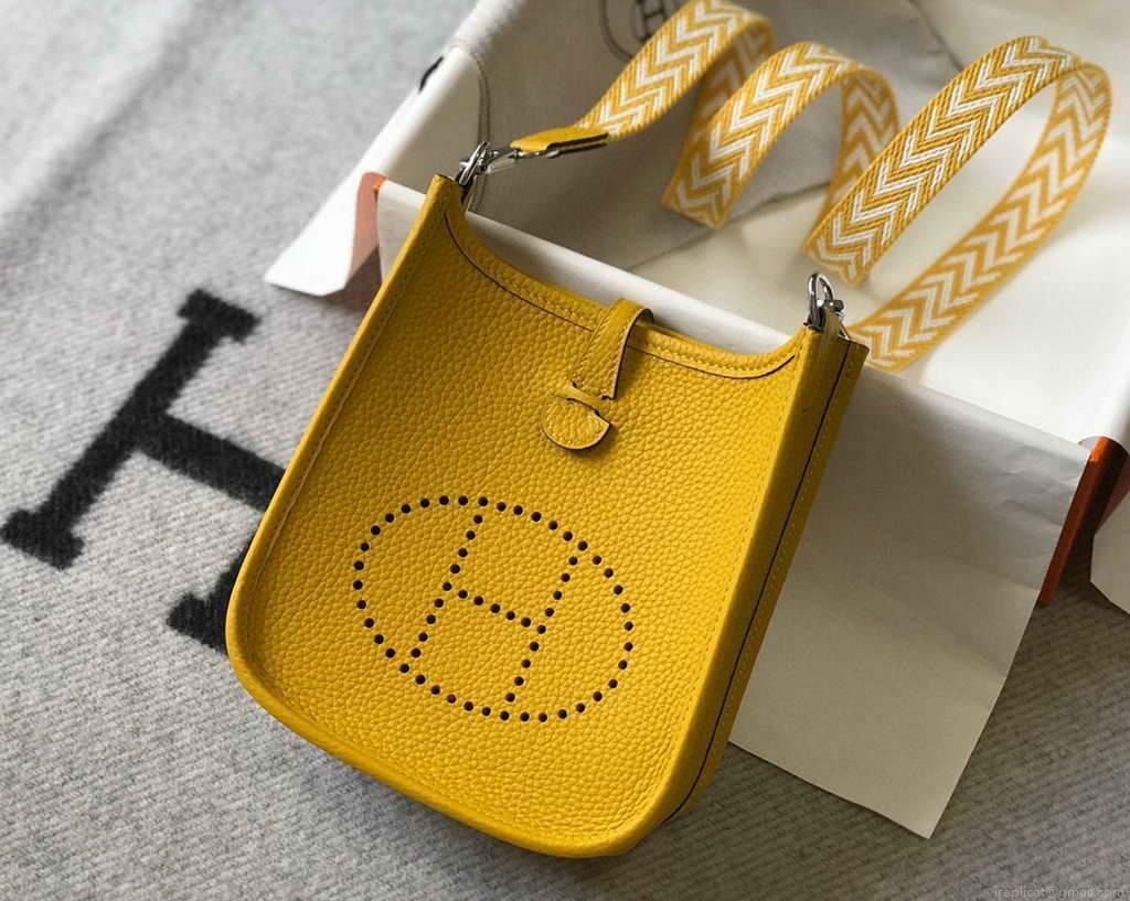 Hermes Evelyne Bag Hermes Mini Crossbody Bag 20408 Silver Buckle Yellow